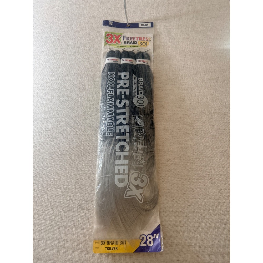 Freetress Braid 301 Women 28in Silver New Pre-Stretched 3X Multi Pack TSILVER